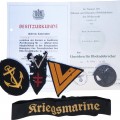 Set of badges, awards, papers belonged to the German navy soldier