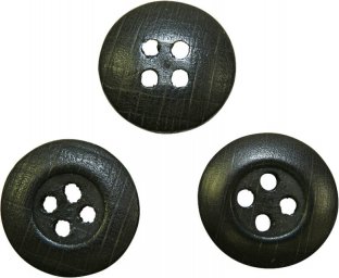 Wooden button for tunics and trousers, black. 14 mm