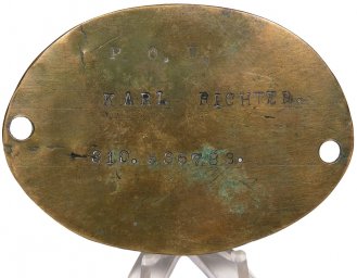 The ID tag of a German prisoner of war during the First World War in US captivity