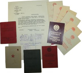 Set of RKKA ID documents and awards documents belonged to one person, Estonian. Destruction battalio