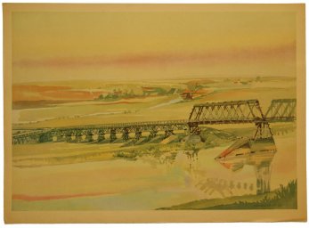 WW2 German painting - Bridge over the Desna river.