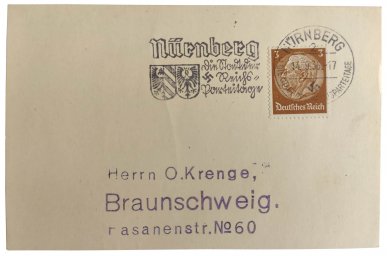 Postcard with the special Nuernberg Party Day stamp made in 1936