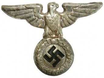 An early NSDAP eagle for headgear of SA stormtroopers or SS before 1935. Alpaca