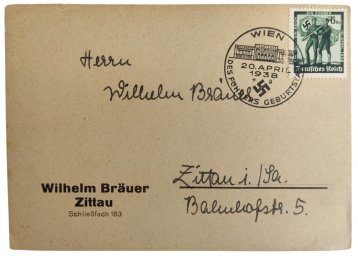 First day postcard with date April 20, 1938