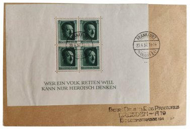 Envelope of the first day with Hitler postmarks, 20th of April, 1937