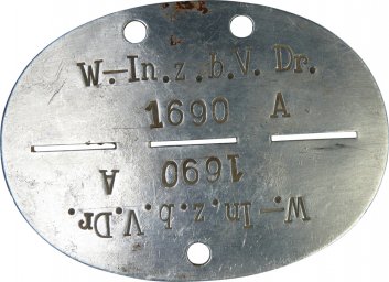 Wehrmacht dogtag W.- In. z.b.V. Dr.