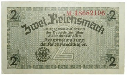 3rd Reich Occupation Reichsmarks for the Eastern Territories 2 Reichsmark