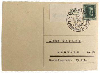 First day postcard for Reichsparteitag in Nuernberg in 1937
