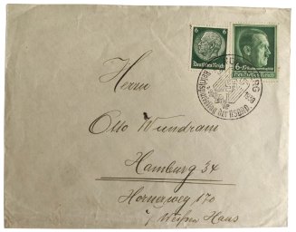 Envelope of the 1st day with two postmarks for Nazi Party Day in 1938