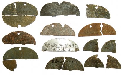 A set of disjointed halves of German ww2 dogtags