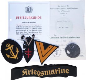 Set of badges, awards, papers belonged to the German navy soldier