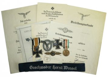 Oberfeldwebel Julius Baumann set of docs and awards - Geschwader Horst Wessel