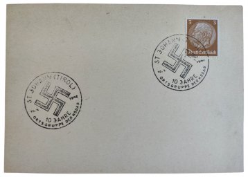 The first day postcard dedicated to the 10 years anniversary of the local nazi group in St. Johann