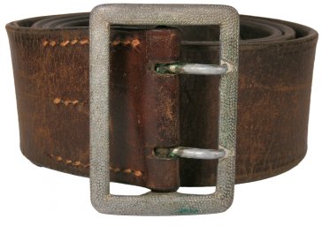 Brown Leather Belt for Command Staff with Double-Prong Zinc Buckle