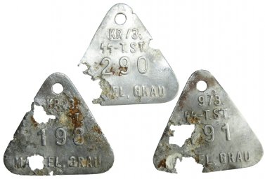 Wardrobe SS tag "Mantel, grau" for 3rd Totenkopfstandarte Thüringen, KR-Kraftfahrer. Set of 3 pcs.